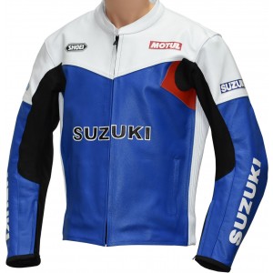 Classic Suzuki Colour Scheme Replica - Retro Style Leather Motorcycle Biker Jacket